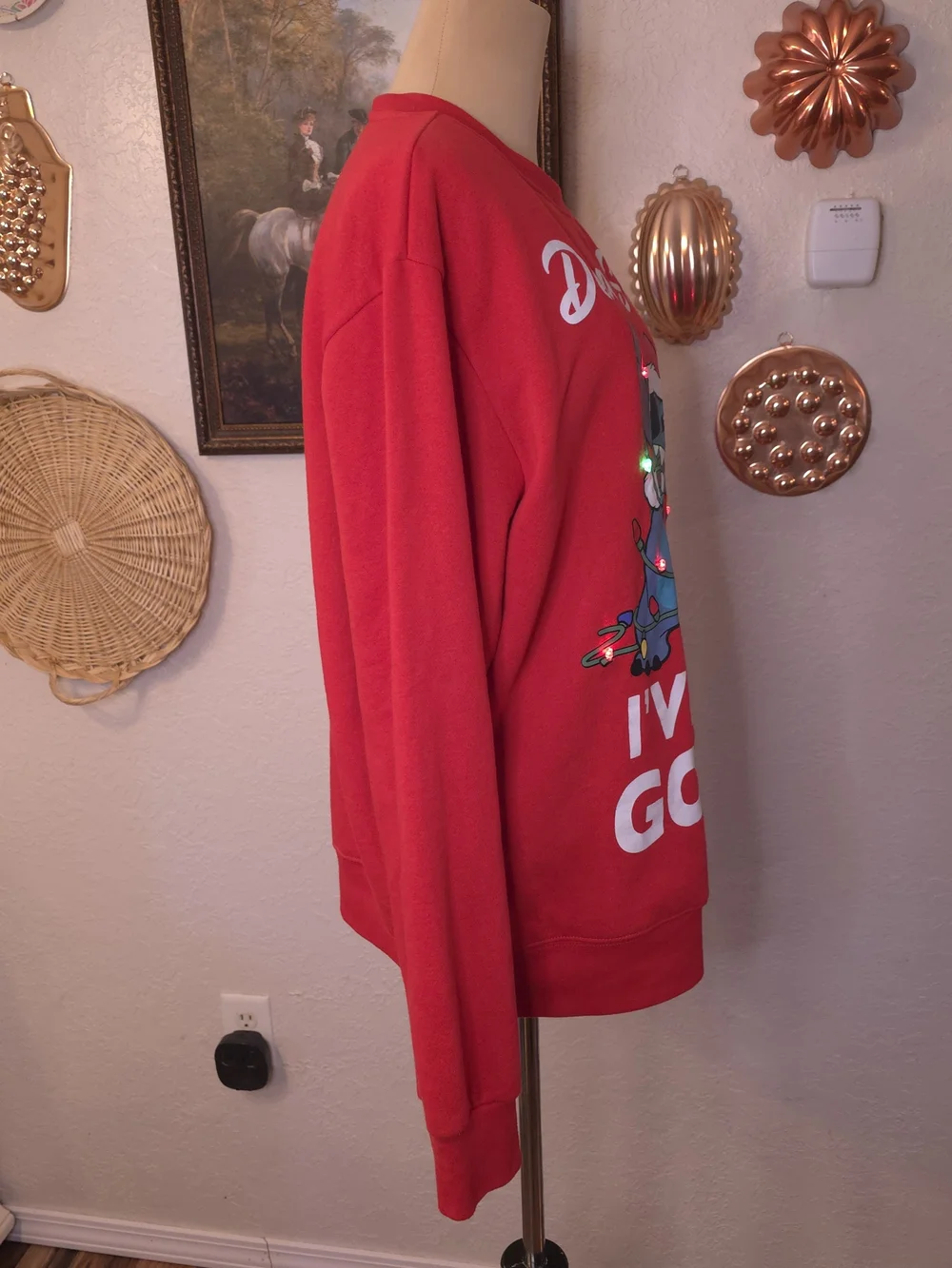 Disney Stitch Light Up Christmas Sweatshirt Red Medium Dear Santa Holiday